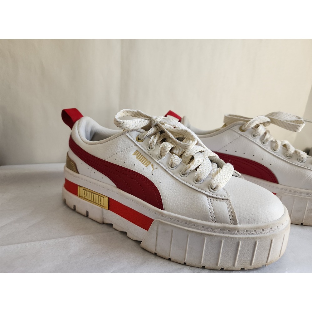 Puma Mayze Classic White Red Gold Platform Sneakers 385142-01 Womens 4.5C
